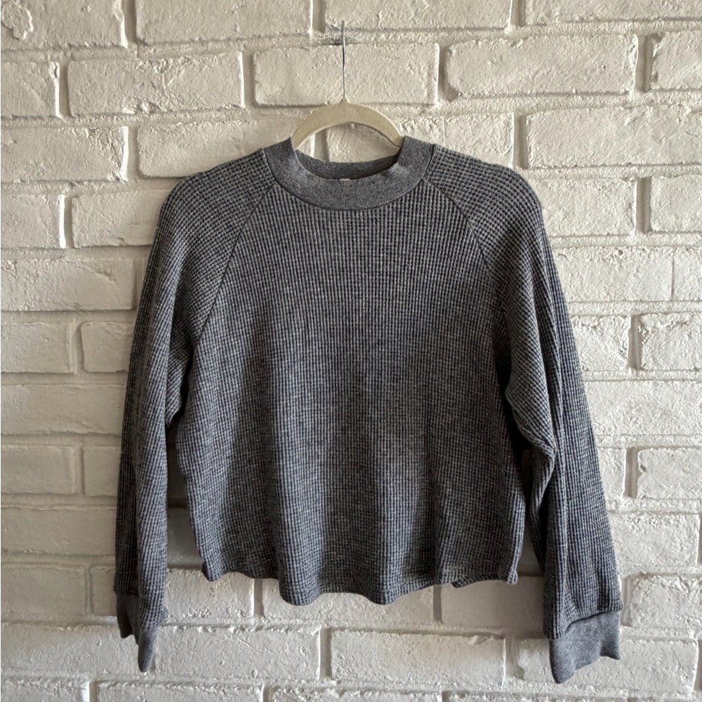 Madewell Gray Waffle Knit Long Sleeve Top